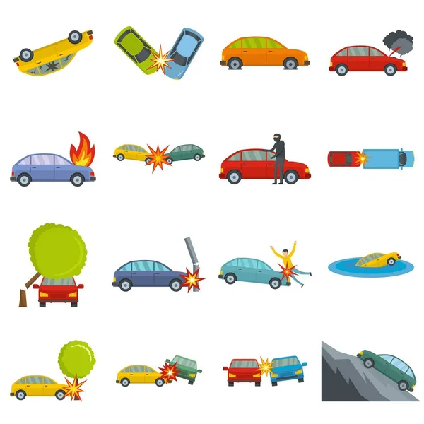 Accidente coche accidente caso iconos conjunto vector aislado — Vector de stock