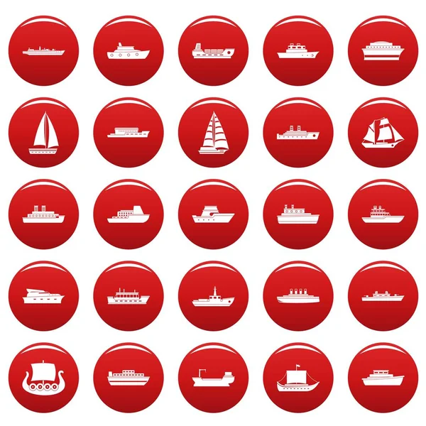 Ícones de barco definir vetor vermelho — Vetor de Stock