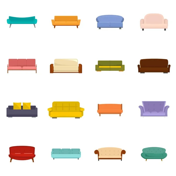 Sofá cadeira sala sofá ícones conjunto vetor isolado — Vetor de Stock