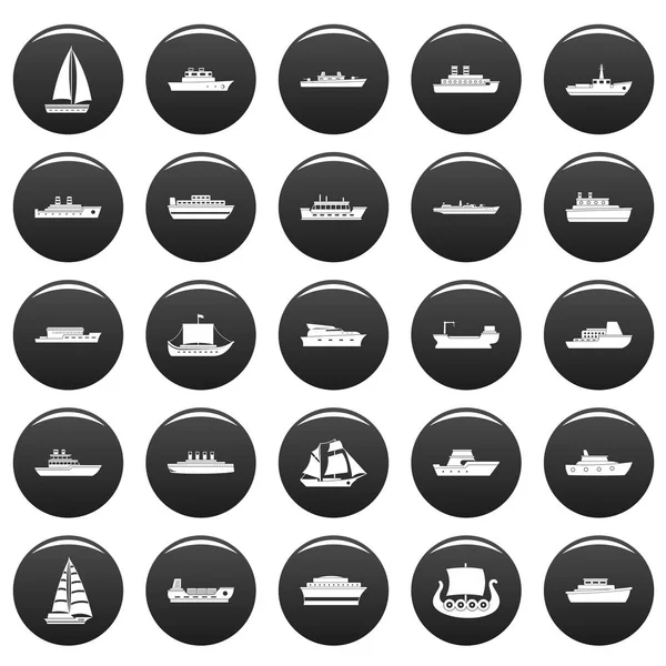 Båten ikoner set vetor svart — Stock vektor