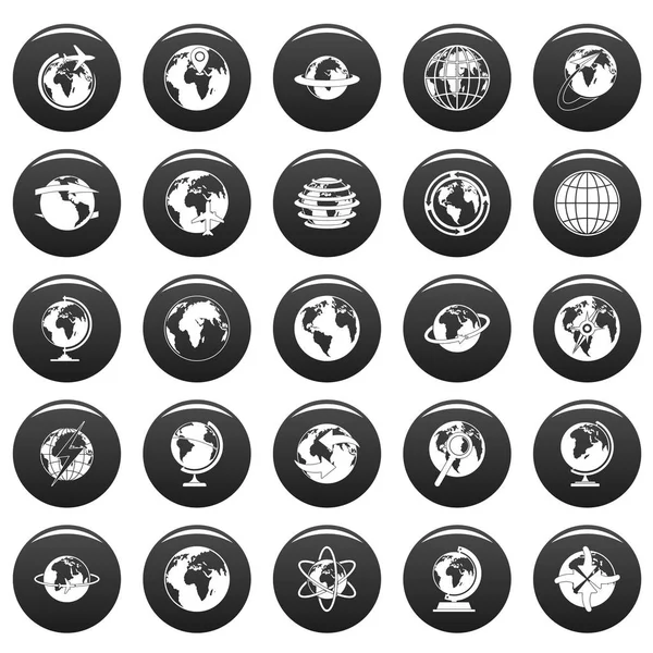 Globo de ícones da Terra definir vetor preto —  Vetores de Stock
