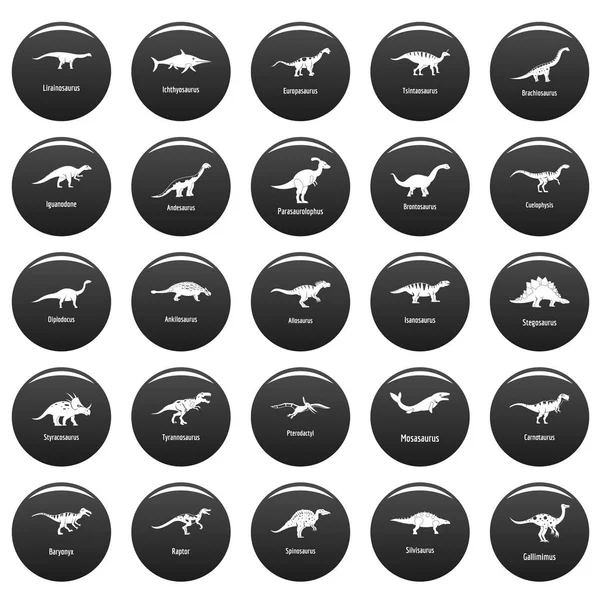 Dinosaurus jenis ikon nama yang ditandatangani mengatur vektor hitam - Stok Vektor