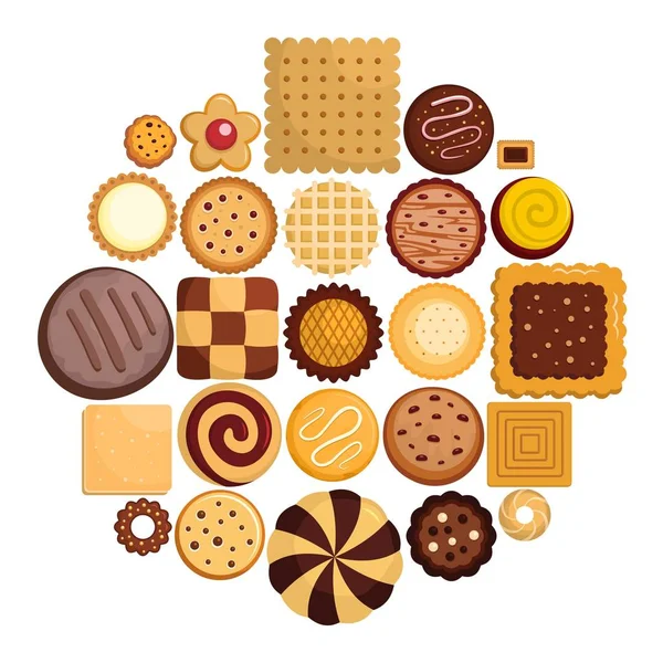 Cookies иконки печенья набор, плоский стиль — стоковый вектор