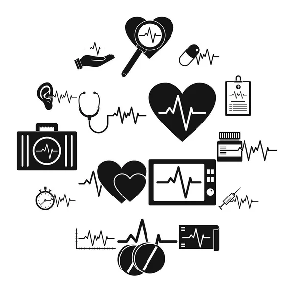 Conjunto de iconos de pulso cardíaco, estilo simple — Vector de stock