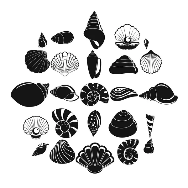 Sea shell icons set, simple style — Stock Vector