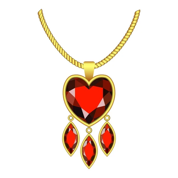 Ruby hjärtikonen smycken, realistisk stil — Stock vektor