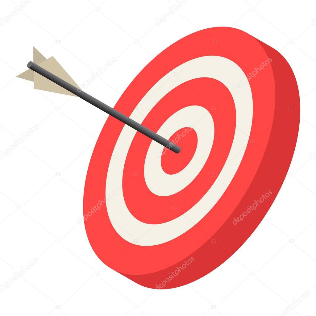 Red archery target icon, isometric style