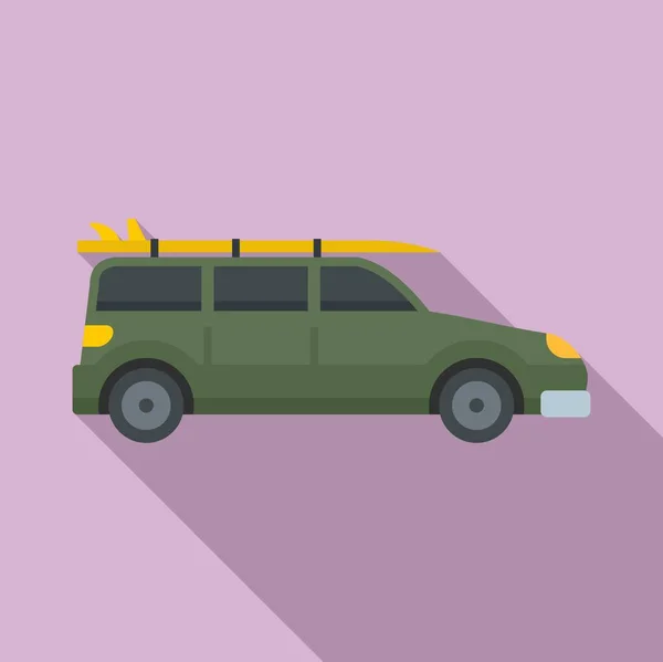 Green travel car icon, flat style — Stock Vector