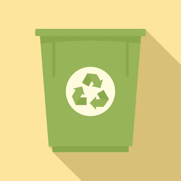 Icono de papelera de reciclaje verde, estilo plano — Vector de stock