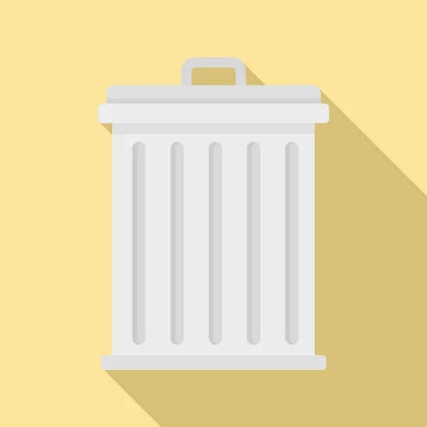 Стальной мусорный бак иконка, плоский стиль — стоковый вектор