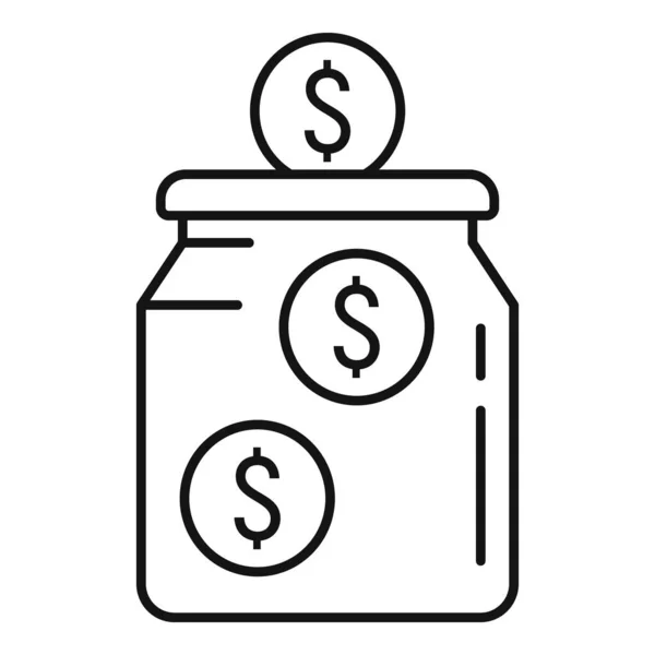 お金のクラウドファンディング瓶のアイコン、アウトラインスタイル — ストックベクタ