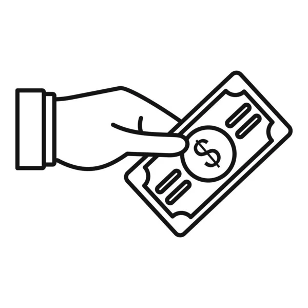 Dólar icono de la mano, el estilo del esquema — Vector de stock