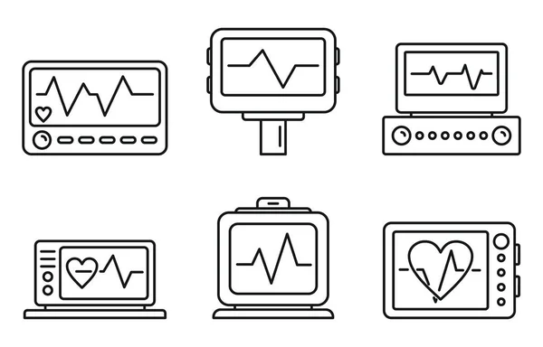 Conjunto de iconos de electrocardiograma médico, estilo de contorno — Vector de stock