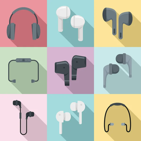 Ensemble d'icônes pour écouteurs sans fil, style plat — Image vectorielle