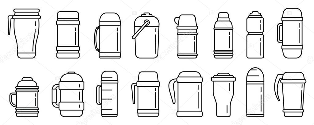 Modern vacuum insulated water bottle icons set, outline style