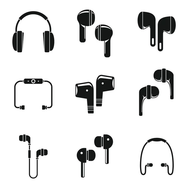 Auriculares inalámbricos modernos iconos conjunto, estilo simple — Archivo Imágenes Vectoriales