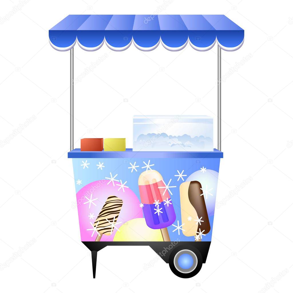 Ice cream street kiosk icon, cartoon style