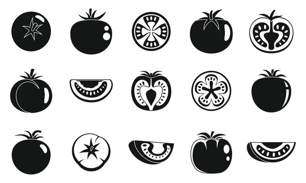 Набор томатных икон в саду, простой стиль — стоковый вектор