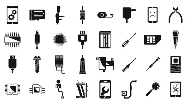 Conjunto de iconos de reparación de teléfonos móviles rotos, estilo simple — Archivo Imágenes Vectoriales