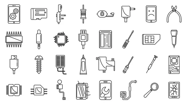 Conjunto de iconos de mantenimiento del teléfono móvil, estilo de esquema — Archivo Imágenes Vectoriales