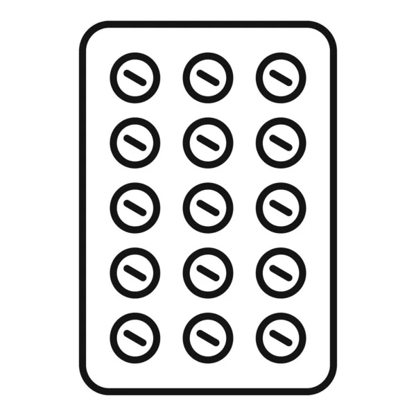 Paquet de pilules rondes icône, style contour — Image vectorielle