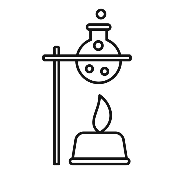 Kolba wrząca pod ikoną ognia, w stylu zarysu — Wektor stockowy