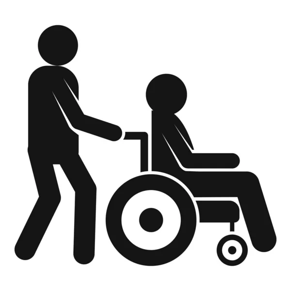 Garçon prendre fauteuil roulant icône homme, style simple — Image vectorielle
