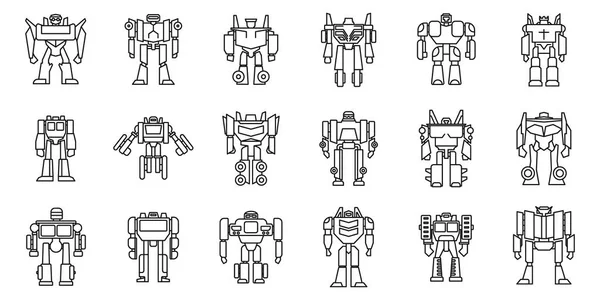 Futuristische Roboter-Transformator-Symbole gesetzt, umrissener Stil — Stockvektor