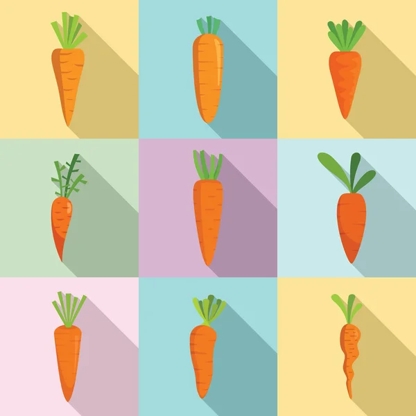 Set icone carota, stile piatto — Vettoriale Stock