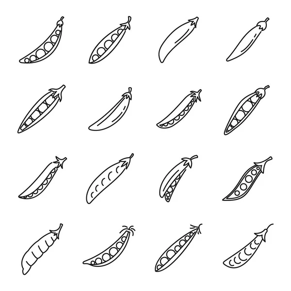 Peas bean icons set, outline style — 스톡 벡터