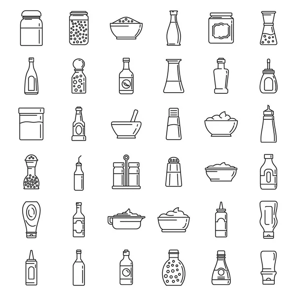 Condiment food icons set, outline style — Stock Vector