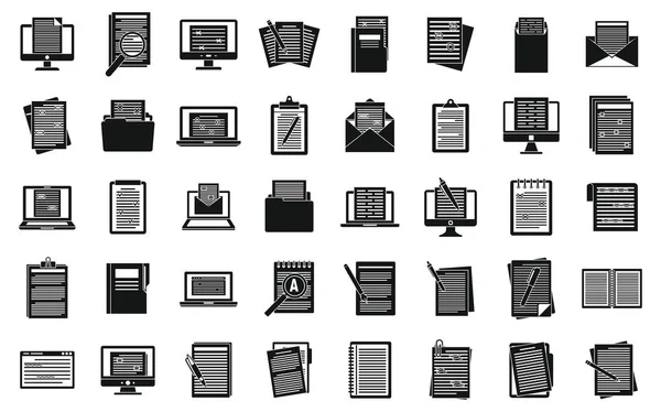 Editor conjunto de iconos de documento, estilo simple — Archivo Imágenes Vectoriales
