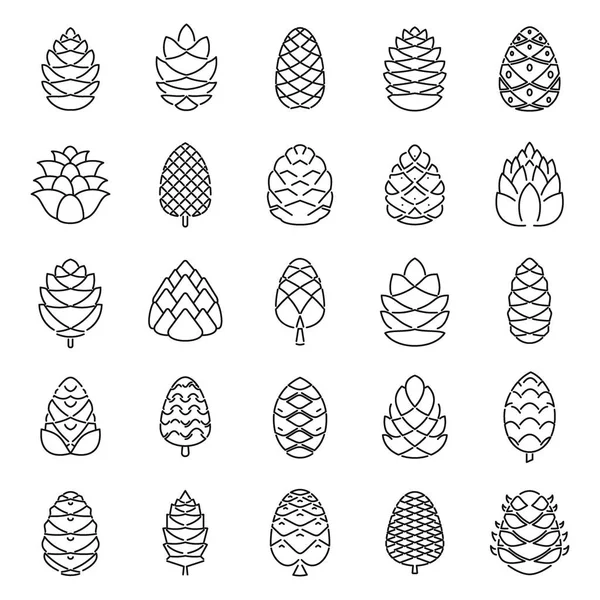 Pine cone botanical icons set, outline style — Stock Vector