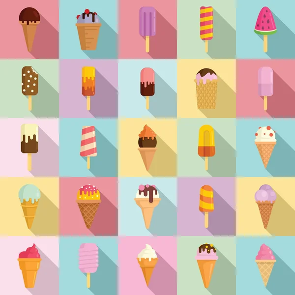 Ice cream ikoner set, platt stil — Stock vektor