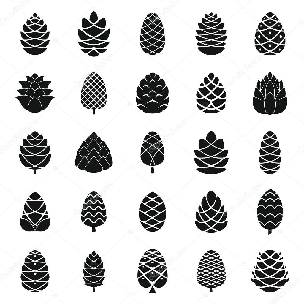 Pine cone icons set, simple style