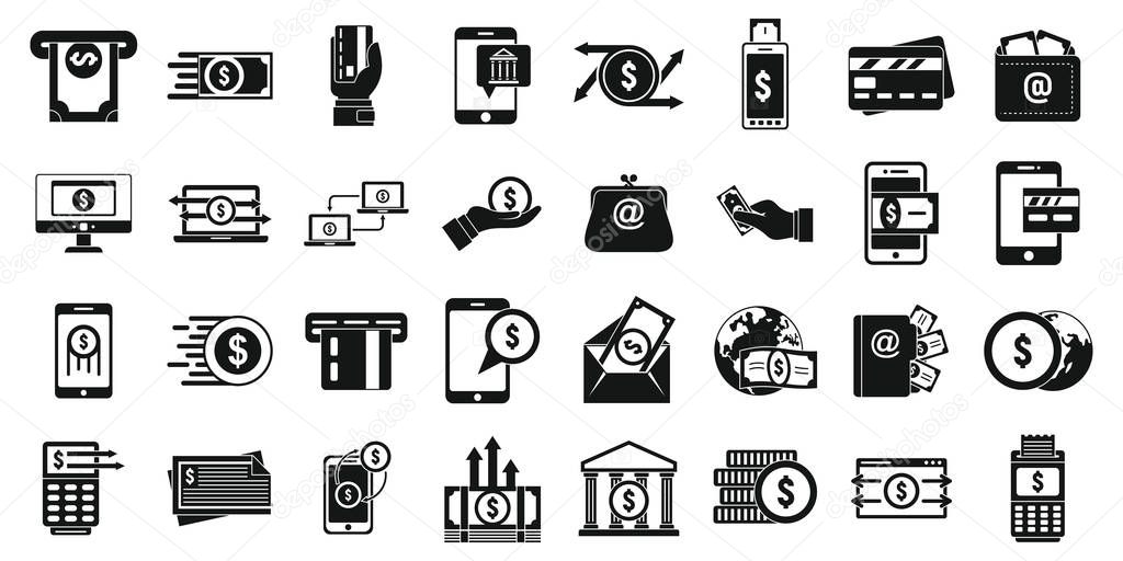 Fast money transfer icons set, simple style