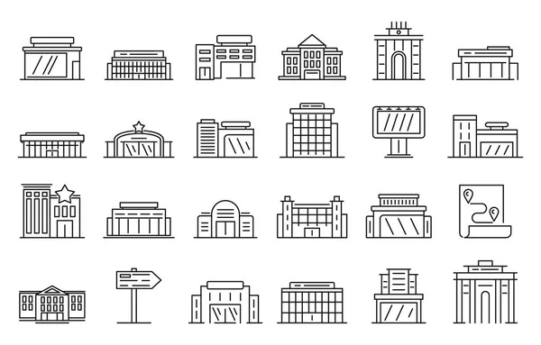 Conjunto de ícones do centro de exposições, estilo esboço — Vetor de Stock