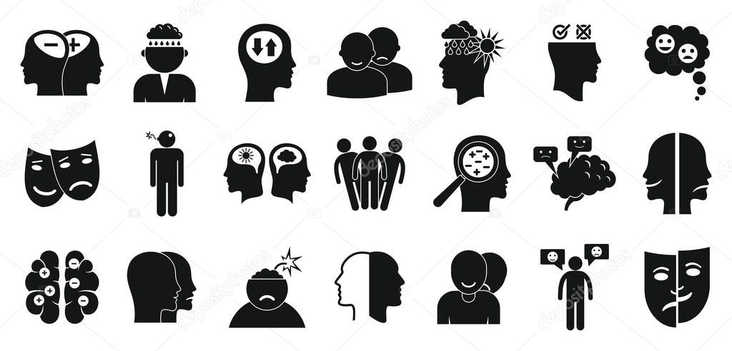 Bipolar disorder icon set, simple style