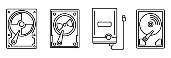 Compact hard disk icons set, outline style — ストックベクタ