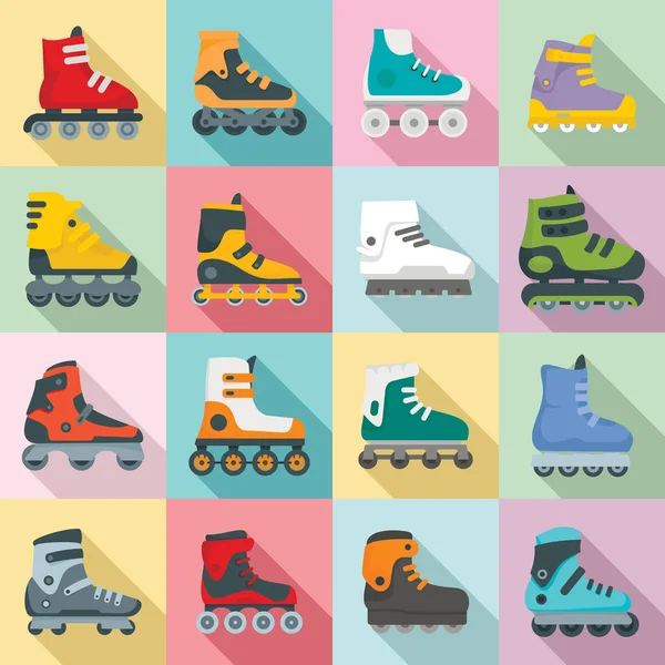 Inline skates icons set, flat style — Stock Vector