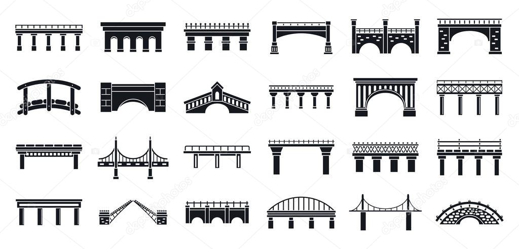 Road bridges icons set, simple style