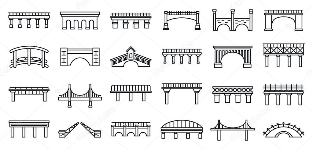 Bridges construction icons set, outline style