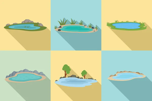 Conjunto de iconos de lago, estilo plano — Vector de stock