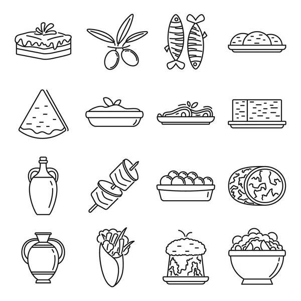 Conjunto de iconos de cocina griega, estilo de esquema — Archivo Imágenes Vectoriales