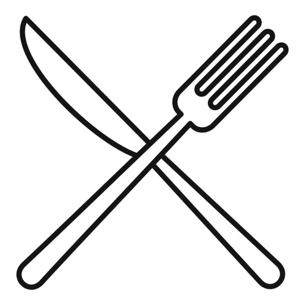 Cuchillo cruz tenedor icono, estilo de contorno — Archivo Imágenes Vectoriales