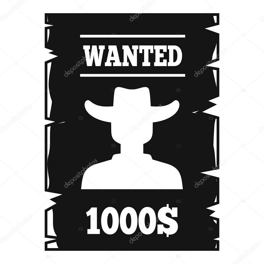 Western wanted paper icon, simple style
