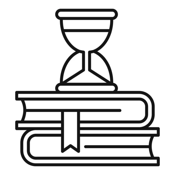 Icono de libros de reloj de arena, estilo de esquema — Archivo Imágenes Vectoriales