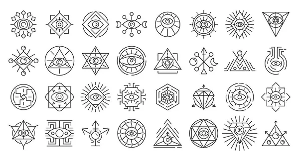 Alchemy icons set, outline style — 스톡 벡터