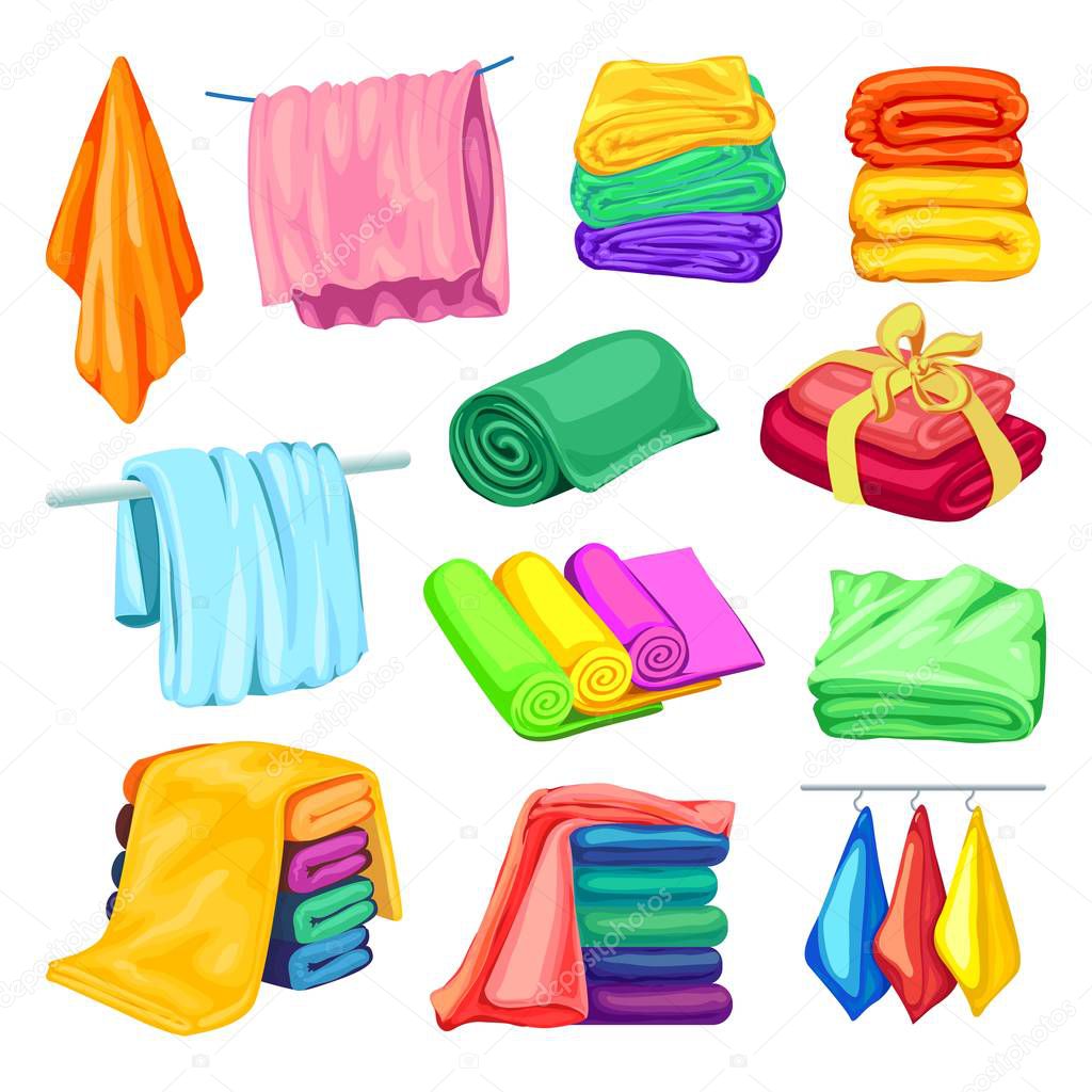 Towel icons set, cartoon style