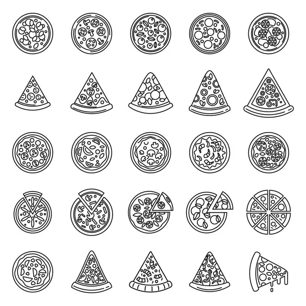 Italian pizza icons set, outline style — 스톡 벡터